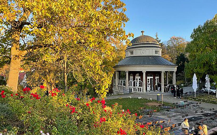 The teehaus surrounded by blooming poppies 